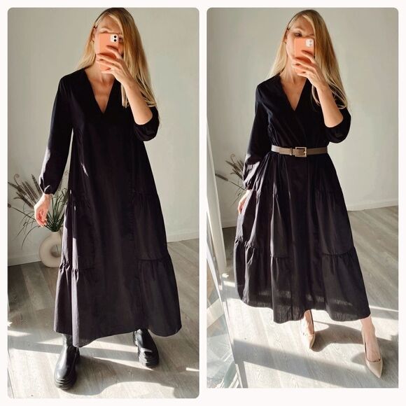 VOLUMINOUS POPLIN DRESS ZARA BLACK - Picture 5 of 6